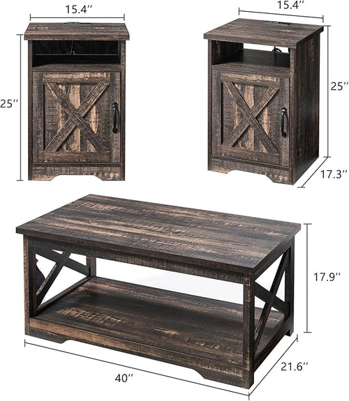 AMERLIFE 3-Piece Farmhouse Table Set Includes Coffee Table& Two End Tables - Image 2