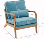 VINGLI Cozy Living Room Chairs, Linen Teal Accent Chairs Set of 2, Wood Lounge - Image 2