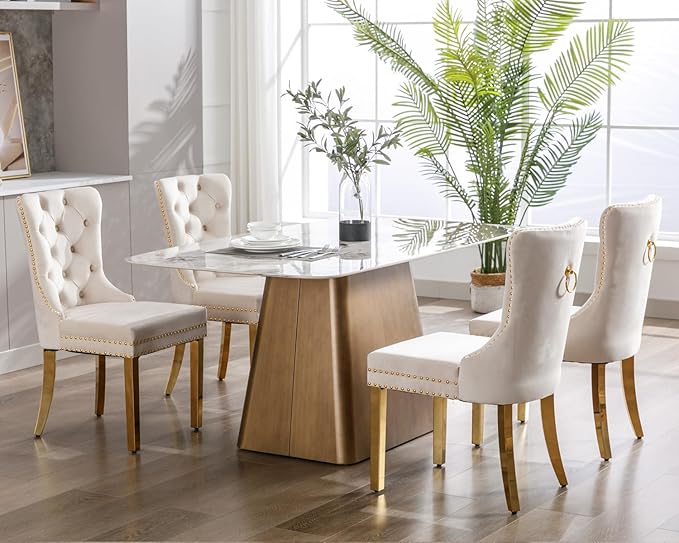 KCC Velvet Dining Chairs Set of 2, Upholstered High-end Tufted Dining Chair - Image 9