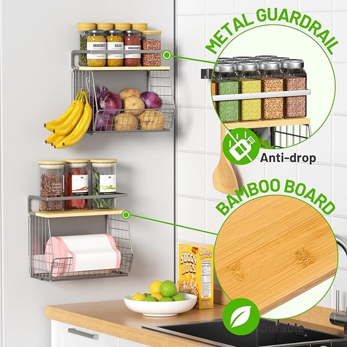 Magnetic Shelf for Fridge with Wood Lid, Fruit Potato and Onion Storage Bins - Image 2
