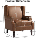 Pia Ricco Set of 2 Faux Leather Accent Chairs, High Back Wingback Armchairs - Image 2