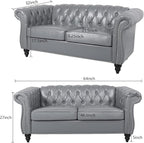 LEVNARY Leather Sofa, Chesterfield Tufted Upholstered 2 Seater Couch, Modern - Image 2