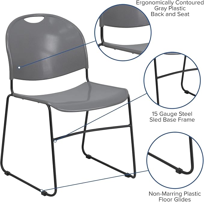 Flash Furniture 5 Pack HERCULES Series 880 lb. Capacity Gray Ultra-Compact - Image 7