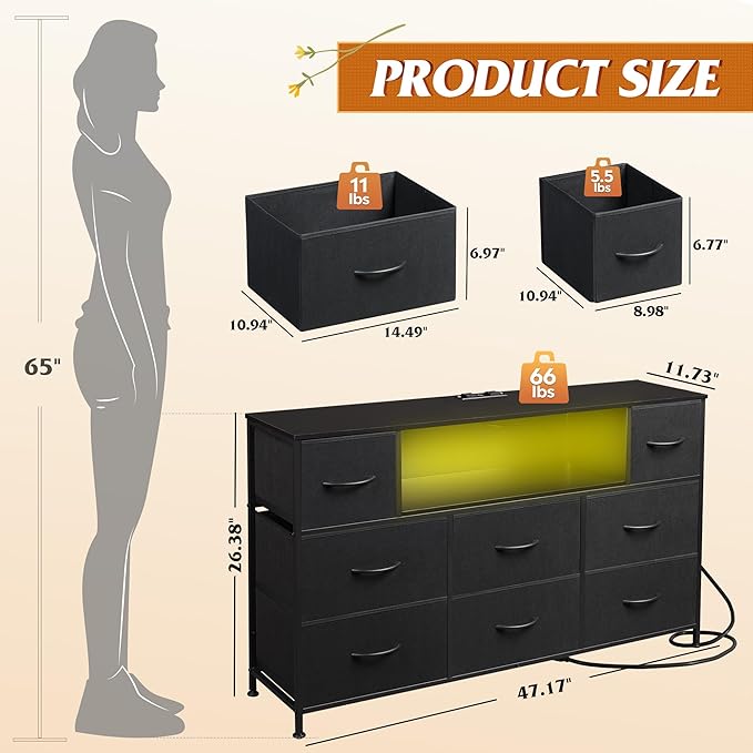 WLIVE Black Dresser TV Stand for 45, 55 inch TV, Entertainment Center - Image 3