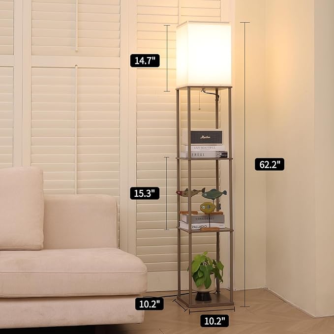 Gupuzm Floor Lamp with Shelves, Modern Square Standing Lamp with 3 Color - Image 3
