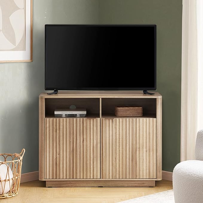 mopio Brooklyn Corner Storage Cabinet, Mid Century Modern Buffet, Entertainment - Image 8