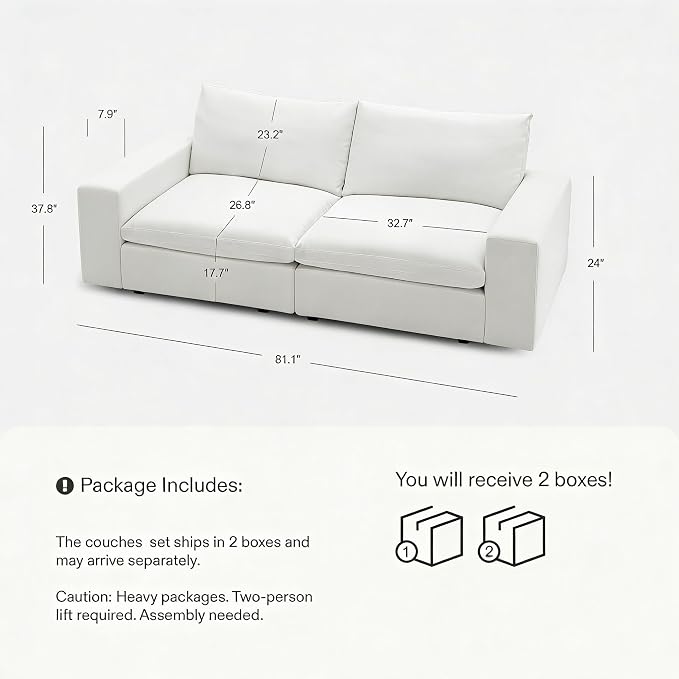 Cloud Couch Sectional 81.1'' Oversized Modular Deep Seat Sofa Comfy White Cloud - Image 2