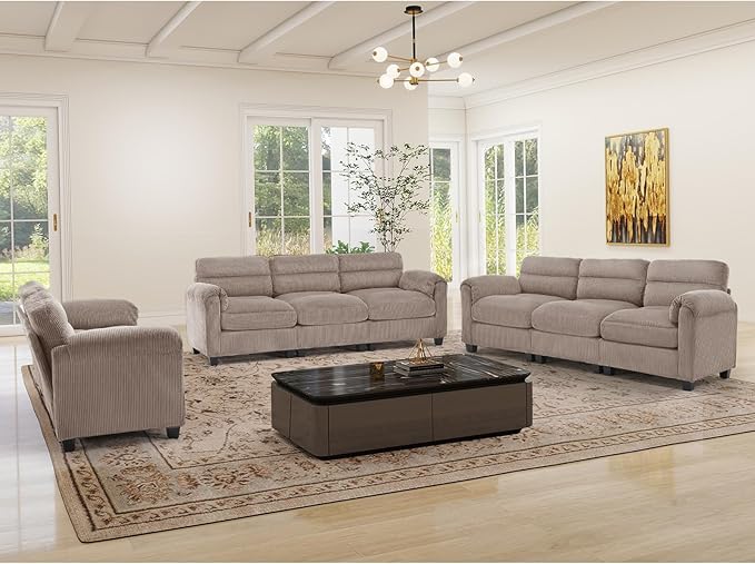HAOMARKETS Corduroy Sofa Set, Upholstered Loveseat and 3-Seater Couch Set of 2 - Image 6