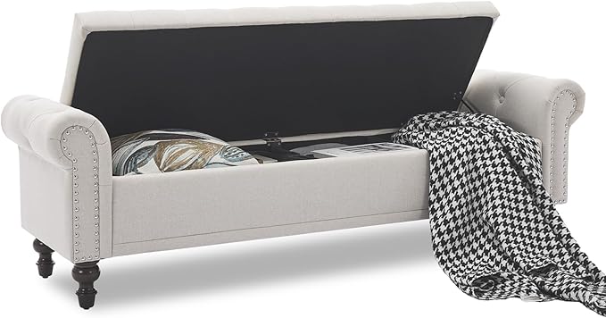 SOFTHION Storage Bench for Bedroom, Upholstered Linen Storage Ottoman - Image 3