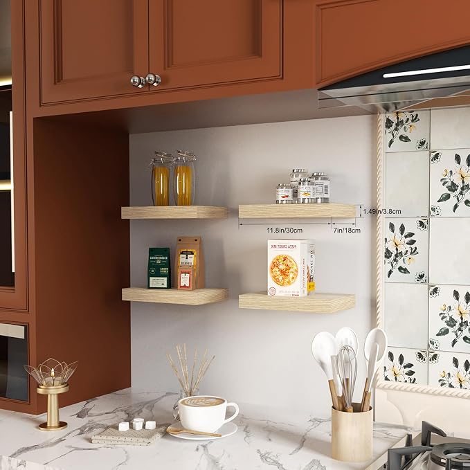 Oak Floating Shelves for Wall, Kitchen & Living Room Decor Display, for Plants - Image 7