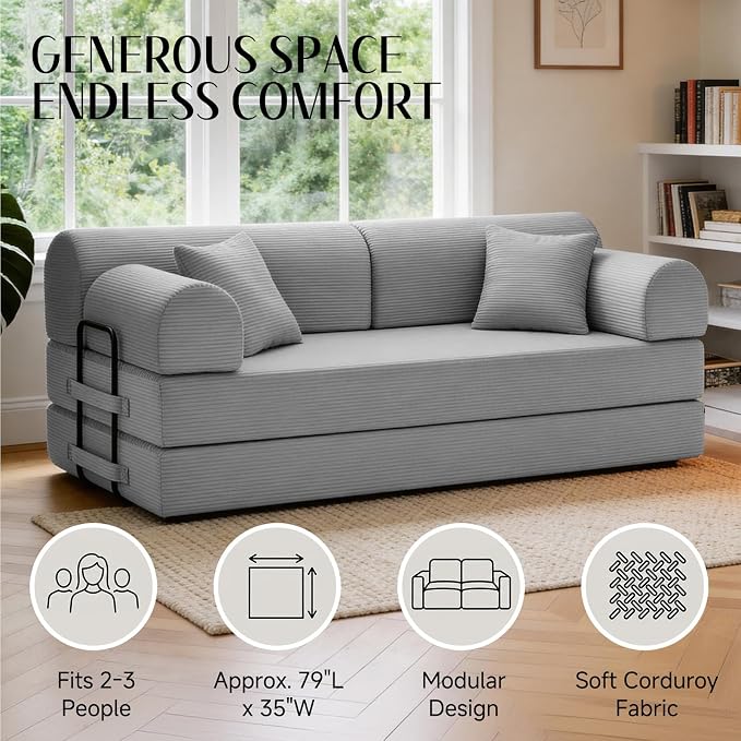 79'' Convertible Sofa Bed, 6 in 1 Folding Floor Futon Couch Sleeper - Image 6