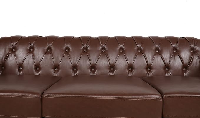 LEVNARY Chesterfield Sofa, Classic Tufted Upholstered Leather Couch, Modern 3 - Image 6