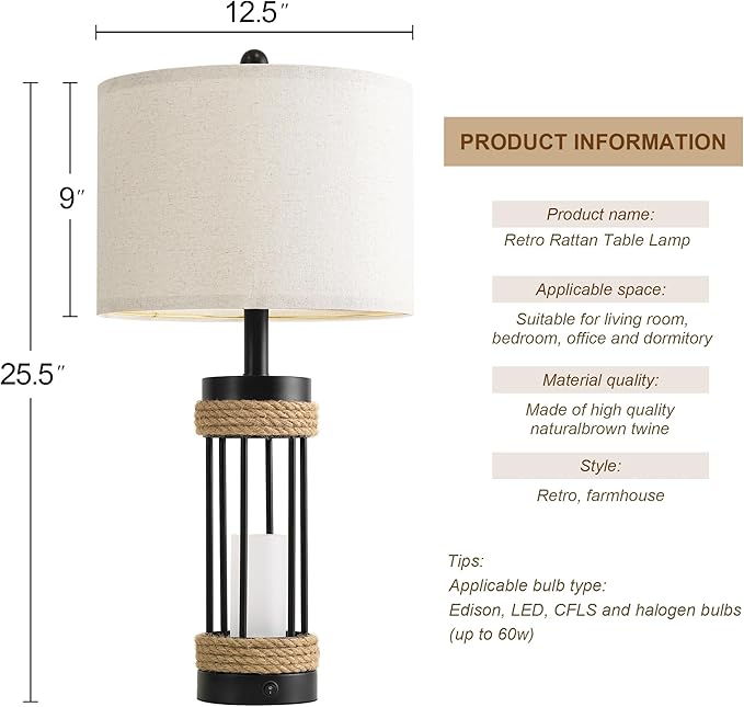 OYEARS 25" Table Lamps Set of 2 - Image 8