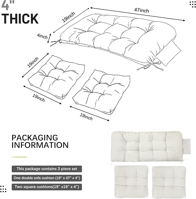 3 Pcs Wicker Chair Cushions Patio Loveseat Chaise Cushion Set - Image 2