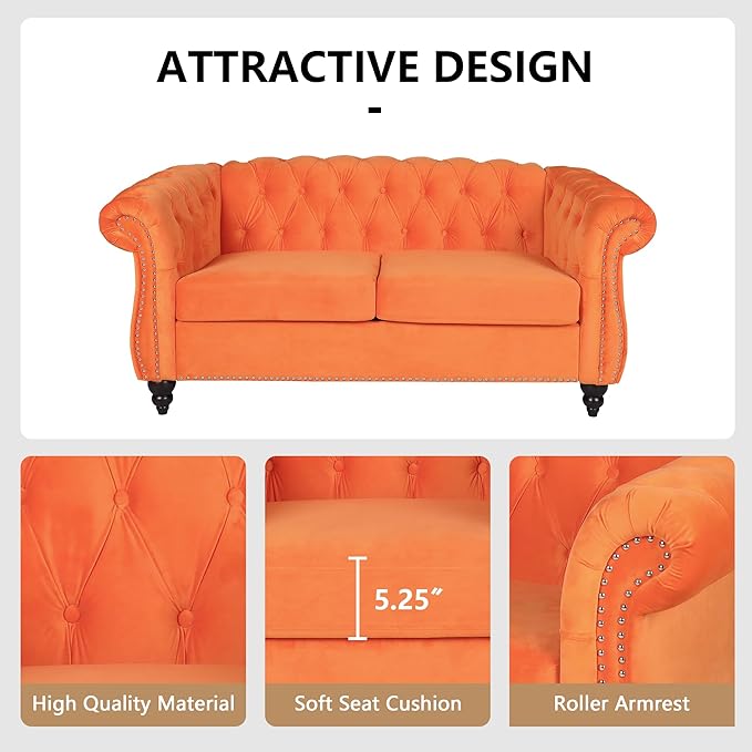 AVZEAR Chesterfield Loveseat, Modern Velvet Sofa Tufted Couch 2 Seater - Image 7