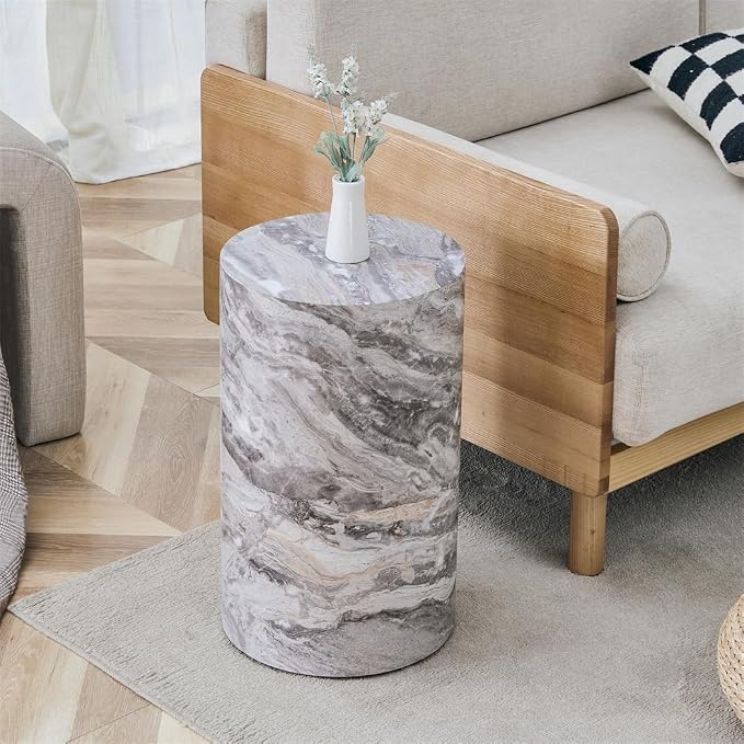 Round End Table Living Room Table, Faux Marble Sofa Couch Side Table, Bedside by BAOPIN