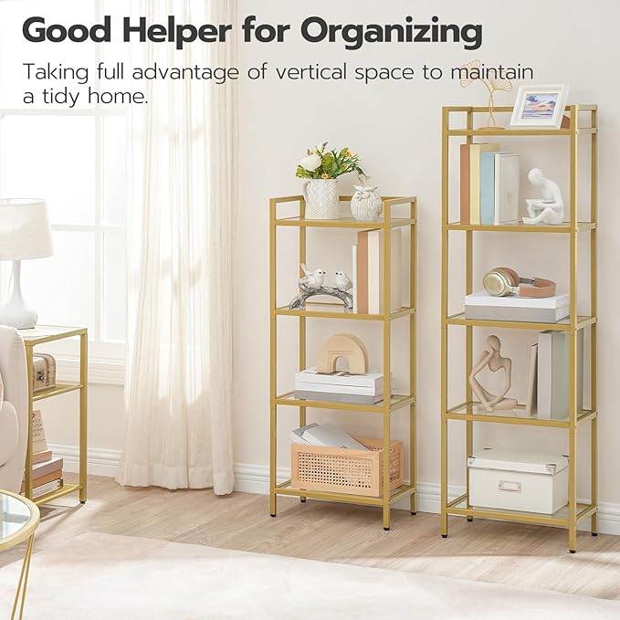 HOOBRO 5-Tier Gold Shelf, Narrow Book Shelf, Display Cabinet - Image 4