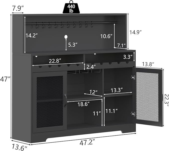 Loomie Wine Bar Cabinet with LED Light, Liquor Cabinet with Glass Holder - Image 2