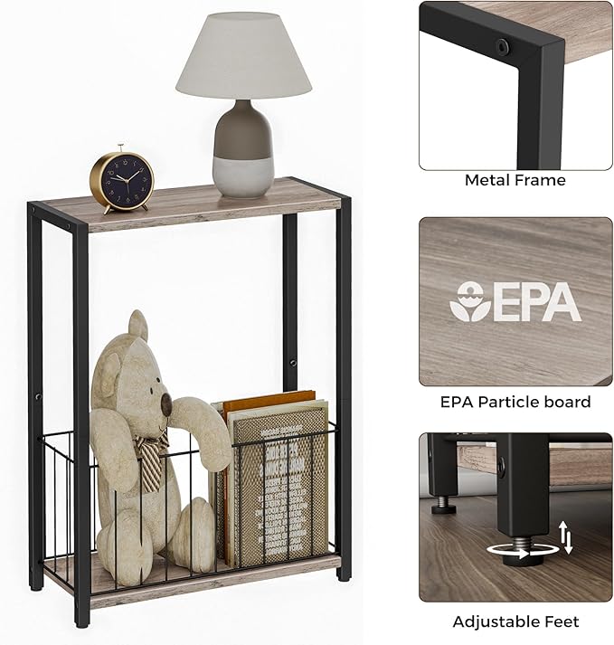 Homleke Narrow Side Table with Magazine Holder, Skinny End Table Perfect - Image 6