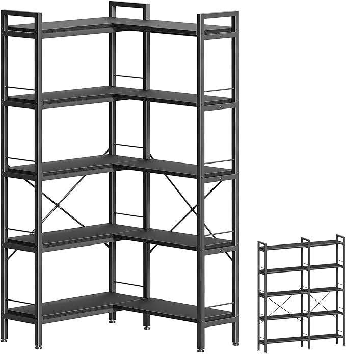 Huuger 5 Tier Bookshelf, L Shaped Corner Bookshelf by Huuger