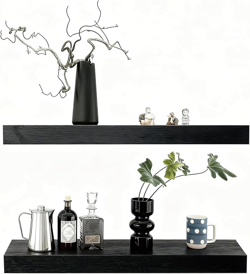 Solid Wood Floating Shelves, 31.5in Finished Real Wood Wall Shelves by Unknown