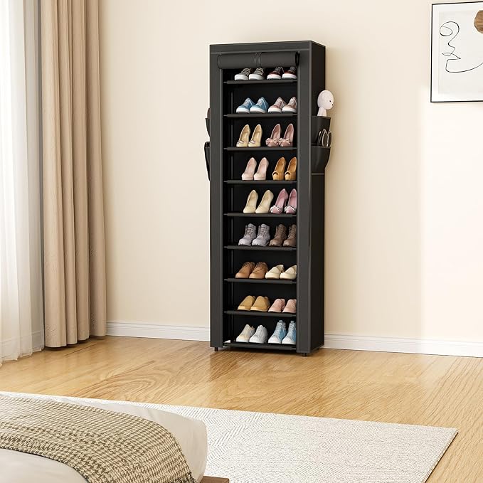 LANTEFUL Narrow Shoe Rack with Cover 10 Tier Tall Shoe Rack Organizer Large - Image 8