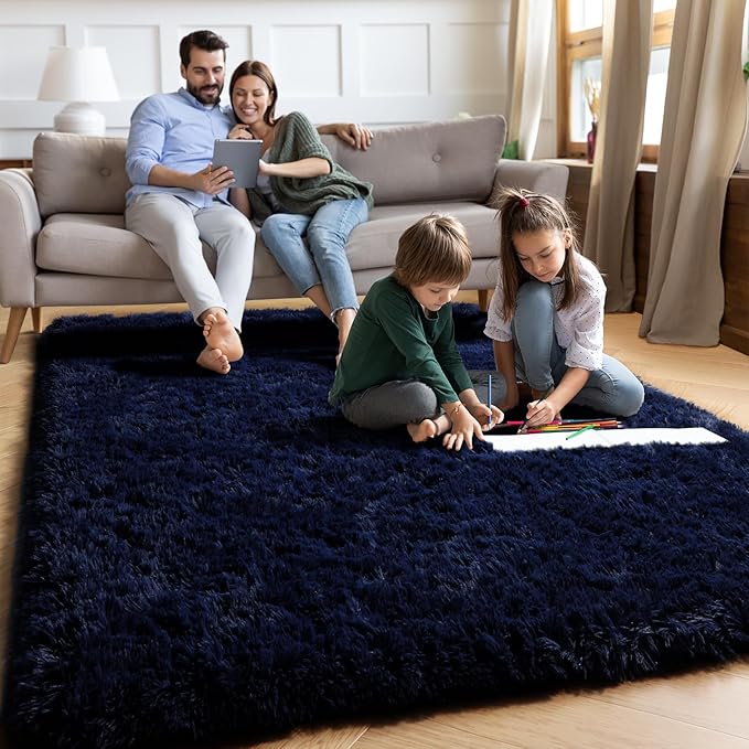 PAGISOFE Navy Blue Rug 3x5, Fluffy Dark Blue Rugs - Image 12