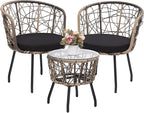 Kromax 3 Piece Bistro Set, Modern Outdoor Wicker Patio Furniture by KROMAX