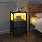 sthmec Nightstand with Charging Station, Night Stand with 2 Fabric Drawers PU - Image 7