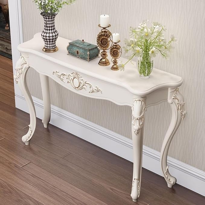 Victorian Style White Console Table, Vintage Entryway Foyer Narrow Sofa Table - Image 7