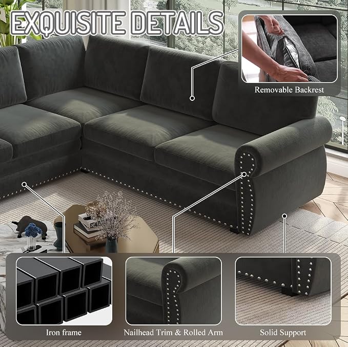 118" L-Shaped Sleeper Couch Bed - Image 4