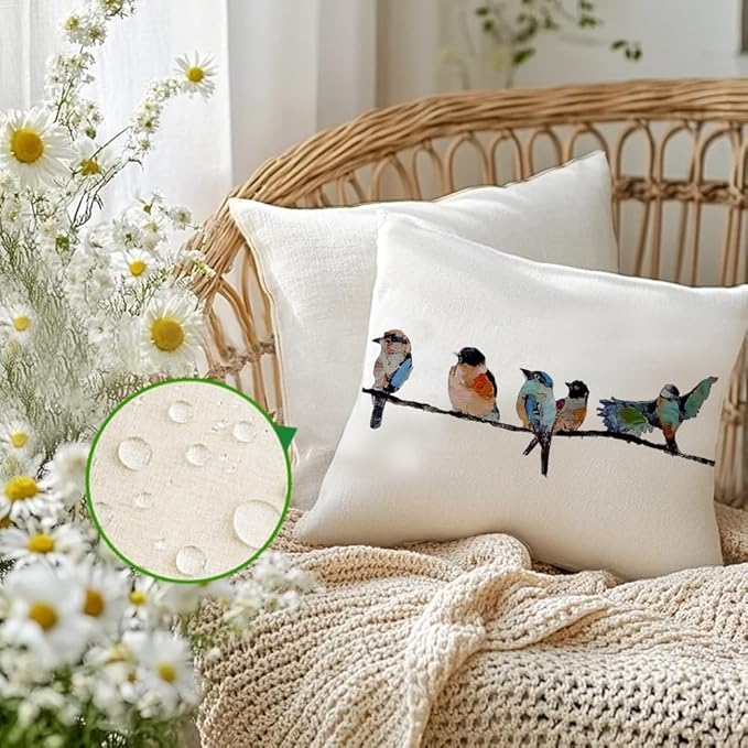 RABUSOFA Outdoor Pillow Covers 22x22 Inch, Outdoor Bird Lumbar Throw Pillow - Image 2