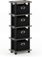 FURINNO Turn-N-Tube LACi 4-Bins System Rack, French Oak Grey/Black by Furinno-FitsYourSpaceFitsYourBudget