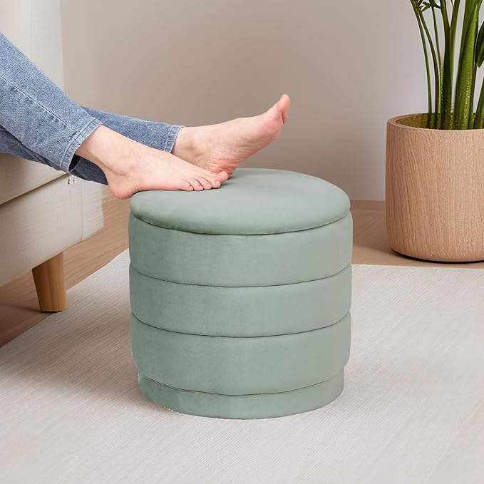 15" Upholstered Round Velvet Ottoman - Image 5