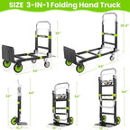 3-in-1 Folding Hand Trucks, 600Lbs Convertible Hand Truck Dolly, Heavy Duty - Image 2