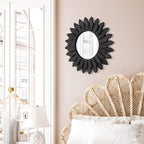 Emfogo Wall Mirror 12 inch Rustic Wood Sunburst Boho Mirror Farmhouse Wall - Image 2
