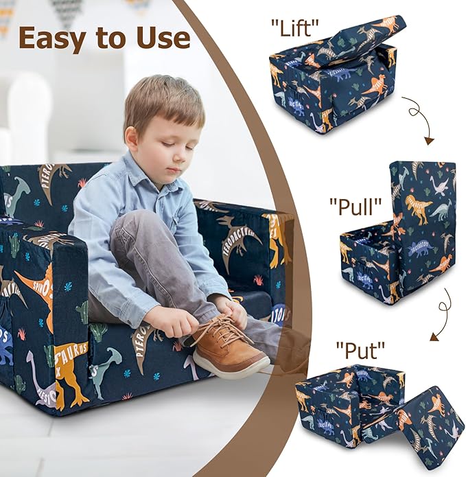 Kids Couch, 2-in-1 Kids Fold Out Couch, Convertible Kid Sofa to Lounger - Image 6