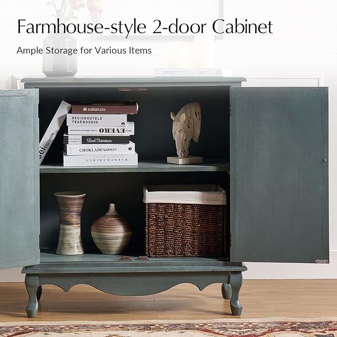 Solid Wood Sideboard with Adjustable Feet, 2 Shelves Storage Accent Cabinet - Image 4