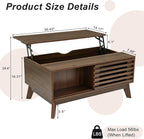 Lift Top Coffee Table with Storage 35 in, Mid Century Modern Living Room Table - Image 3
