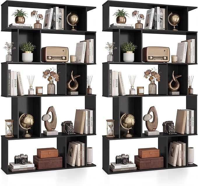 Giantex 5-Tier Bookshelves Set of 2, 10-Cube Geometric Bookcase by Giantex