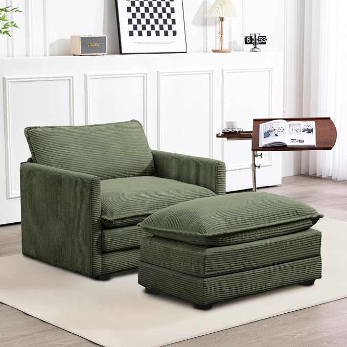 ROWHY Single Armchair with Ottoman, Modern Corduroy Cloud Couch with by ROWHY