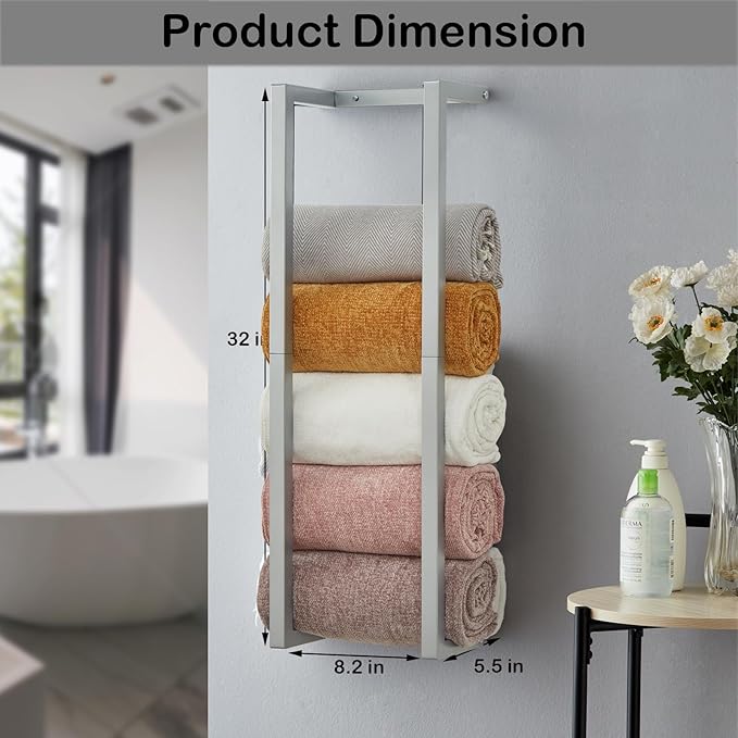 Towel Rack for Rolled Towels, Towel Rack for Bathroom, Wall Mounted Metal - Image 4