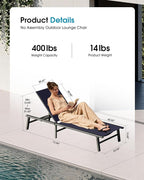 Ciokea Foldable Outdoor Lounge Chair, No Assembly Patio Chaise Lounge Outdoor - Image 2