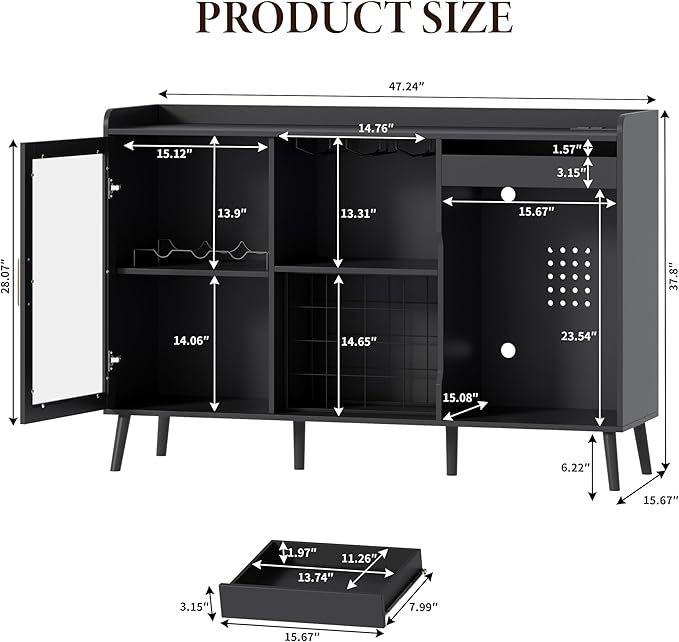 Coffee Bar Cabinet with Fridge Space, Liquor Cabinet with Wine Rack & Drawer - Image 2