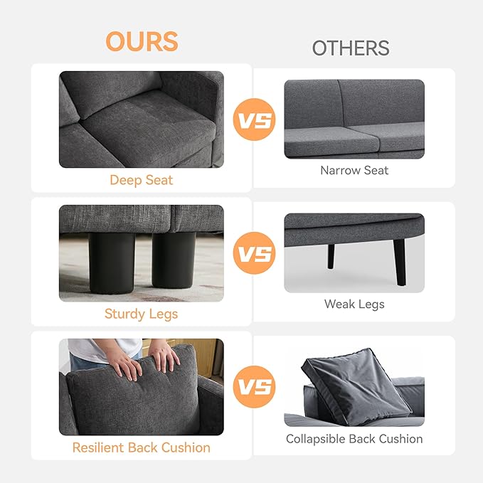 WUTUTUEE 58”Modular Sectional Loveseat Sofa, Modern Love Seat 2 Seater Sofa - Image 4