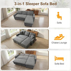 82" L Shaped Sleeper Sofa Bed, Pull Out Sectional Couch - Image 6