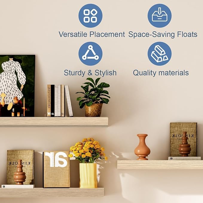 Oak Floating Shelves for Wall, Kitchen & Living Room Decor Display, for Plants - Image 6