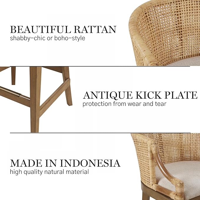 Martha Stewart Farmhouse Counter Height Bar Stools, Handcrafted Rattan Counter - Image 4
