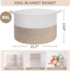 INDRESSME Large Laundry Basket, 21.7'' x 13.8'' Cotton Rope Blanket Basket - Image 3