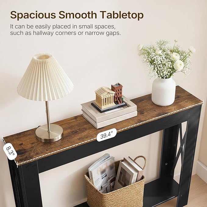 YATINEY Farmhouse Console Table, 39.4'' Small Narrow Entryway Table, Wood Couch - Image 6